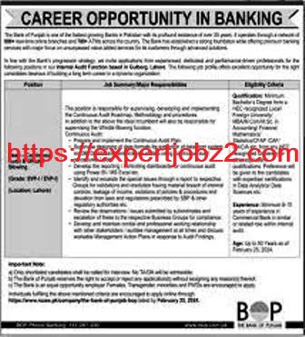 Advertisement of Bank of Punjab (BOP) Jobs