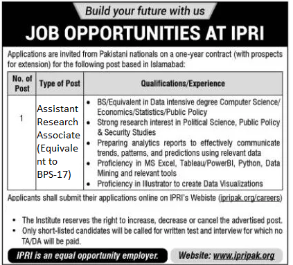 Advertisement of Islamabad Police Research Institute (IPRI) Jobs